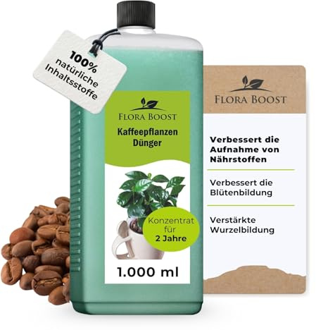 Flora Boost Kaffee Pflanzen Dünger 1L, Flüssigdünger Konzentrat | Flüssiger Blatt- & Wurzeldünger für bis zu 200L Gießwasser, Dünger für Kaffeesträucher, 100% natürlicher Pflanzendünger