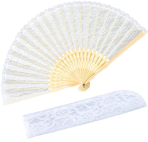 iZoeL Hochzeitsfächer Brautfächer Spitze Handfächer Fächer Weiß