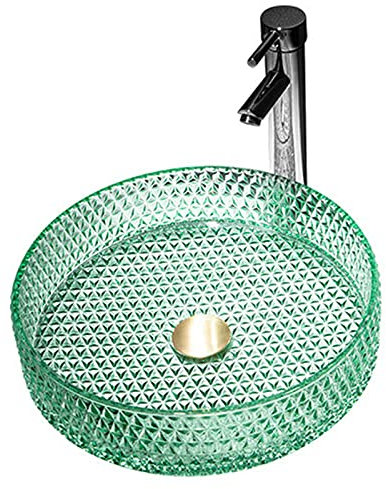 CGLYYDS Bad Waschbecken,Aufsatzwaschbecken Waschbecken Glas Waschtisch,Rund Waschtisch Handwaschbecken Waschschale Gäste WC mit Ablaufgarnitur,Green-A