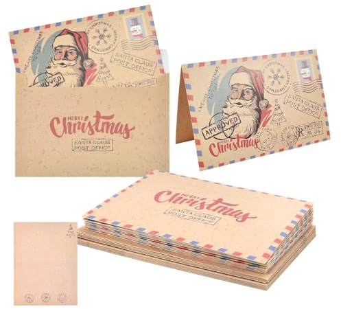 KBNIAN 16 Set Biglietti d'Auguri di Natale, Biglietti d'Auguri di Natale Vintage Pieghevoli con Buste Biglietti d'Auguri Cartoline di Natale in Carta Kraft con Interno Vuoto per Natale Capodanno