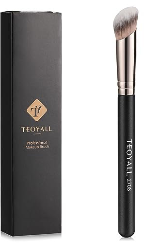 TEOYALL Under Eye Concealer Brush, Angled Contour Brush Synthetic Kabuki Brush for Concealing Blending Setting Buffing with Liquid, Cream and Powder Cosmetic