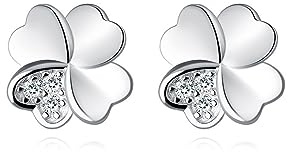 Reffeer Solide 925 Sterling Silber Kleeblatt Ohrstecker für Frauen CZ Blatt Ohrstecker Helix Piercing Ohrringe (A-Silber)