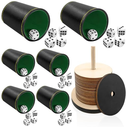 TOPJOWGA Gobelets à Dés en Cuir, Jeu de Dés, Coupes à Dés+30 Cubes, Jeu de Voyage, Ensemble de Gobelets à Puzzle pour Jeux de Divertissement, pour Jouer aux Chocs