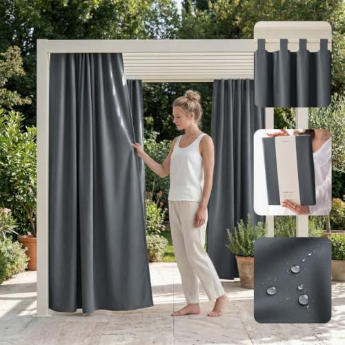 ROOM99 Outdoorvorhäng mit Schlaufen Garden Line 155 x 270 cm Breite x Höhe Outdoor Vorhang wetterfest Wasserdicht Sichtschutz Sonnenschutz Gardinen Garten Winddicht Dunkelgrau, 1 Stück