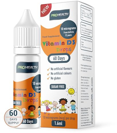 ProHealth 10 UG 60 Drops - Vegan Vitamin D3 Supplement for Babies and Young Children (Single Pack)
