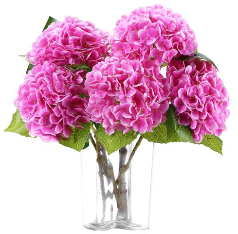 Coferset 5pcs Artificial Hydrangea Flowers Real Touch 20 inch Lifelike Hydrangea Flower for Home Wedding Office Party Living Room Decoration (Light Fuchsia)