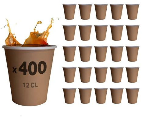 Table'Colors 400 Verres en Carton 12 cl Esprit Kraft - Gobelet Carton Recyclable - Tasse - Café - Boisson fraiche - Expresso - Idéal pour Fêtes et Événements - Design Écologique et Pratique