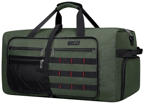WITZMAN Faltbare Reisetasche Herren 65L Leicht Weekender mit Schuhfach | Nylon, Zusammenfaltbar für Platzsparende Aufbewahrung, Vielseitig für Gym, Wochenend, Sport, Übernachtung, B697 Armeegrün