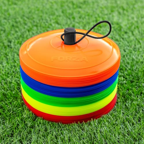 FORZA Nära platta träningsmarkörer [10-pack] | 50-pack med 23 cm breda, extremt hållbara koner – perfekt för fotboll, rugby, hockey och mer (multi)