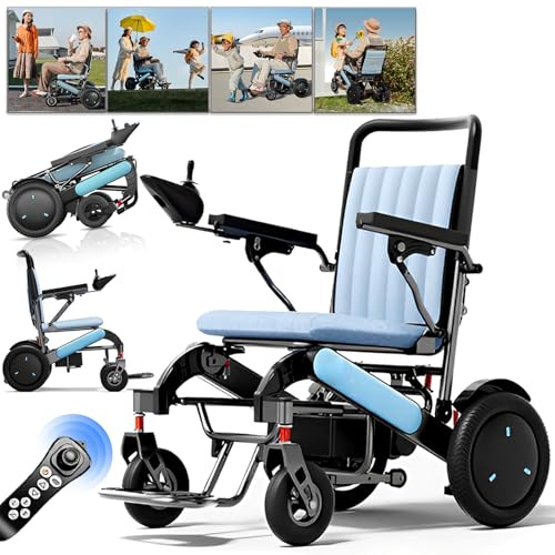 Bueuwe Elektrorollstuhl faltbar Sitzbreite 52 cm Tragfähigkeit 200 kg | Elektrischer Rollstuhl mit 12Ah Akku 25 km Reichweite | Faltbar für Senioren Erwachsene und Outdoor