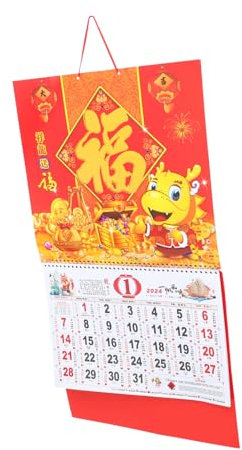 CAXUSD Hängender Kalender Mit Drachenmotiv Chinesischer Wandkalender Für Jahr Des Drachen Dekorative Wanddekoration Für Neujahr Praktischer Monatskalender Mit Glückssymbolen