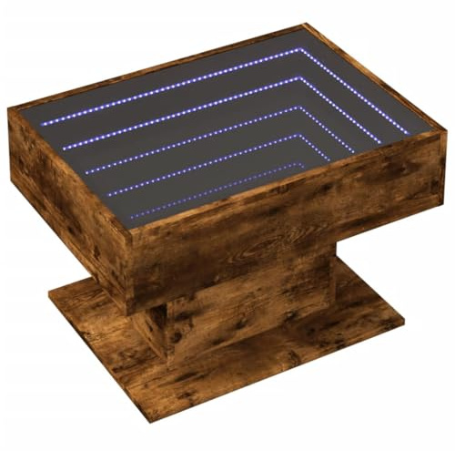 vidaXL LED Couchtisch, Beistelltisch mit LED-Infinity-Spiegel, Kaffeetisch Sofatisch für Wohnzimmer, Wohnzimmertisch, Räuchereiche Holzwerkstoff