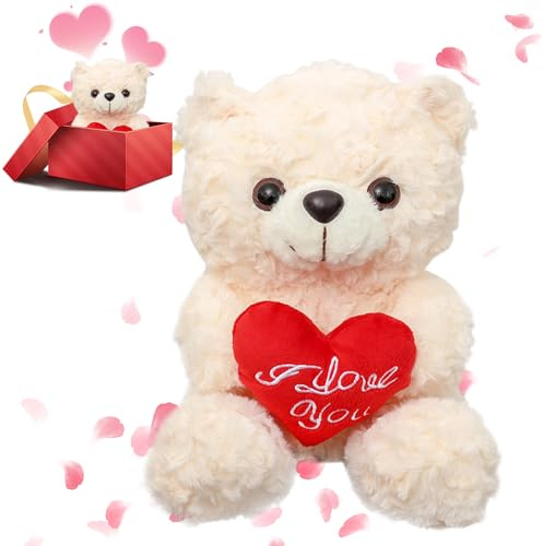 RANJIMA Teddy Plüschbär mit Herz Rot- Ich Liebe Dich - 20 cm,Geschenk zum Valentinstag,Teddybär Plüschteddy Kuscheltier Schmusetier Plüschbär für Freundin Frauen,Liebesgeschenk für Geburtstag Jubiläum