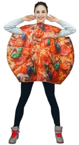 Muteitt Halloween Pizza Costume for Adult Unisex Pizza Costume Funny Food Outfit for Women Men Party Cosplay Jumpsuit Decorations