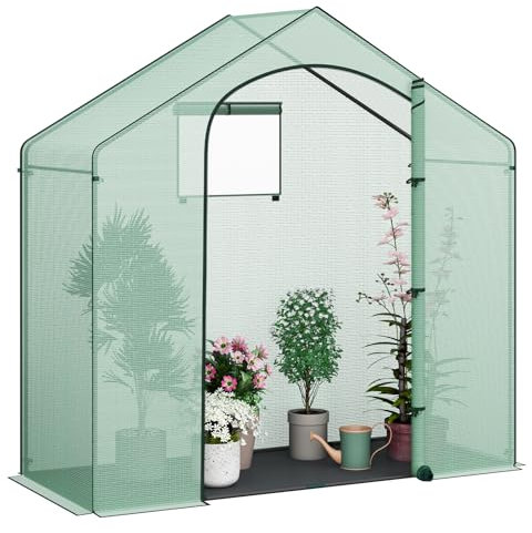 WOLTU Foliengewächshaus Winterfest mit Schwarzer PE-Gewebeboden, gewächshaus Folie für Aufzucht Tomaten, Tomatenhaus mit Tür Fenstern, aus Stahlrohr PE, 200x80x200cm, Grün