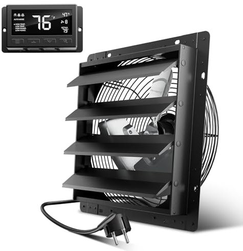 Hon&Guan Ventilatore di scarico industriale, 350 mm, motore ECC, super volume d'aria 2200 m³/h, ventilatore da parete con sensore di umidità, sensore di temperatura, alloggiamento interamente in