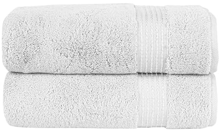 Elegant Comfort Premium Turkish Cotton 2 Pack Bath Towel Set - 27 x 54 inch, Luxurious Hotel Spa Quality 100% Turkish Cotton 2PC Bath Towel Set - Highly Absorbent - Soft Bathroom Towels, White