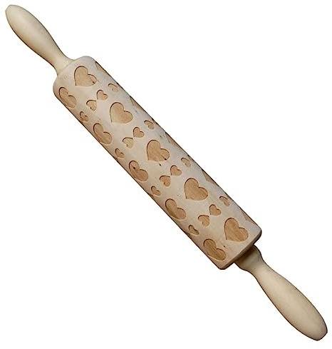 SHOWERORO Fancy Pattern Rolling Pin Love Heart Embossed Wood Rolling Pin for Home Use