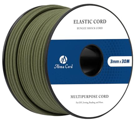 Abma Cord Filo Elastico 3mm x 30m Cordino Cordoncino Corda Elastica Tondo per Braccialetti, Gioielli, Perline, Campeggio - Verde Militare