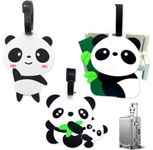 ZKGYUS Kofferanhänger, Luggage tag, 3 Stück Koffer Tiere Kofferanhänger mit Adressschild,Lustige Pandabär Gepäckanhänger,Kofferschild für Rucksäcke Reisetaschen und Handtaschen