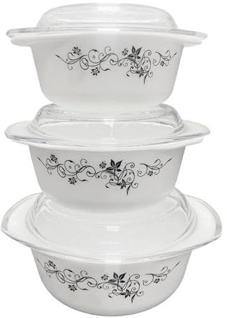Reldor 3 Pcs Glass Casserole Dishes with Lids, Freezer, Microwave & Dishwasher Safe, Casserole Dish Set with Carry Handles, Break Resistant, Serving Dishes (1 + 1.5 + 2.5 Ltr), Black Floral