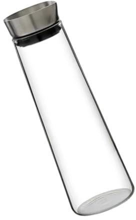 Gatuida Jarra Diseño de Capacidad Inoxidable Elegante y Grande o Agua de Vidrio de Alta Borosilicato 1l Tapa de Acero Uso Prolongado Hogar Dormitorio