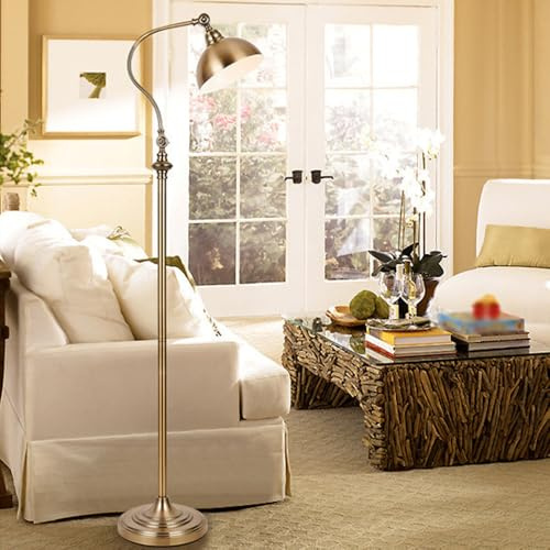 KlkrzJwy American Retro 59.1 Floor Lamp Arc Bronze Tall Lamp Adjustable Round Lampshade Floor Light with Iron Body E26 3-Color Light Dimmer Fixture for Living Room Meeting Room Tea Room
