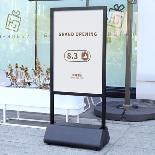 Soporte de póster de doble cara con base, soporte de aluminio para letreros de piso para exhibición de publicidad en tiendas interiores y exteriores