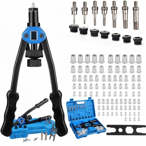 Rivet Nut Gun Set - Rivet Nut Pliers Set Rivet Nut Tool 14 Heavy Duty Hand Rivnut Gun with M3 M4 M5 M6 M8 M10 M12 Metric Mandrels and 110 Rivet