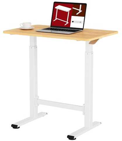SANODESK 80x50 cm Escritorio Elevable con Ruedas, Ajustable en Altura con Resorte de Gas Ecológico Doble Columna, para Cama y Sofá, Móvil y Multifuncional, Tablero de Madera, Arce