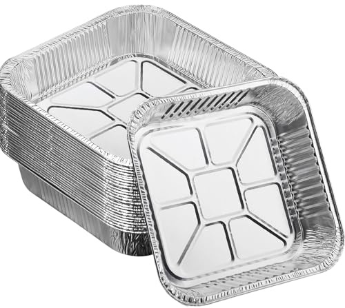50 bandejas de papel de aluminio para hornear, resistentes para hornear, 20 cm x 20 cm x 4 cm, bandejas de asado, aptas para horno y congelador, para hornear, asar, cocinar y almacenar alimentos