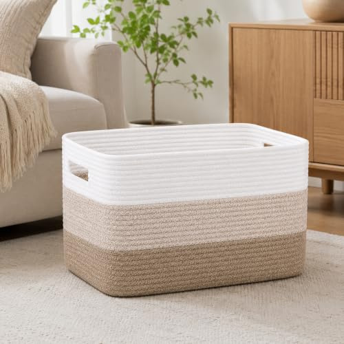 Huglux Panier à Linge Sale 72 L, Corbeille a Linge Grand, Corde en Coton | Tissage Haute Densité et Pliables, Robuste et Durable avec Poignées, 55 x 43 x 30,5 cm, pour Couvertures, Vêtements
