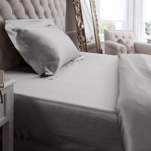 Jasmine Silk 100% Mulberry 19MM Charmeuse Seda Sábana Ajustable (Gris) - King 150cm x 200cm + 26cm
