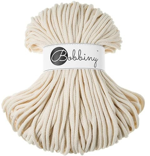 Bobbiny Geflochtene Makramee-Schnur, 5 mm, 100 % recycelte Baumwolle (Natur), 50 m