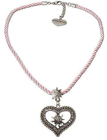 Alpenflüstern Kordel-Trachtenkette Strass-Edelweiß Herz - Damen-Trachtenschmuck mit Trachtenherz, Dirndlkette in traditionellen Farben DHK216