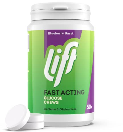 Lift Fast-Acting Glucose Chewable Energy Tablets, Blueberry, 6 Pack of 50-Tablet Tubs
