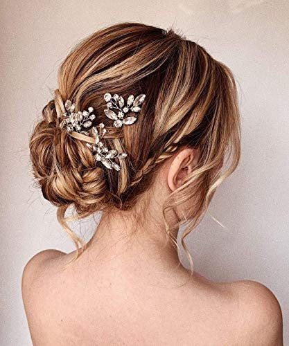 Unicra Braut Hochzeit Kristall Haarnadeln Blume Braut Haarteile Hochzeit Haarschmuck für Frauen und Mädchen Packung mit 3 (Silber)