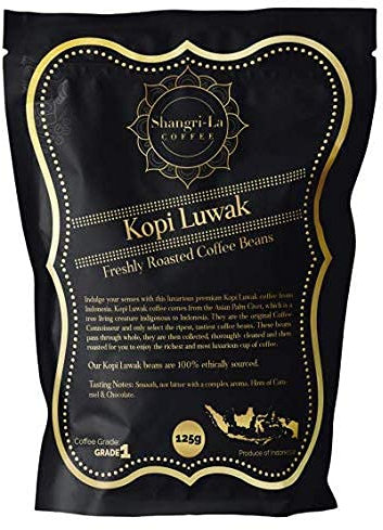 Shangri-La Coffee - Wild Kopi Luwak Coffee Whole Beans - Ethically Sourced - 125 Grams (Other Weights & Bean Types Available) - Produce of Indonesia