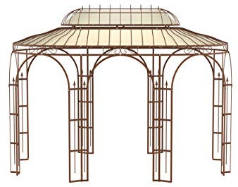 ELEO Pavillon Verona rostoptik mit Sonnensegel - oval 3x4 m Rankpavillon für den Garten handgeschmiedet Schmiedeeisen luxuriös - Gartenpavillon Metall stabil rost Edelrost - mit Sonnenschutz Dach