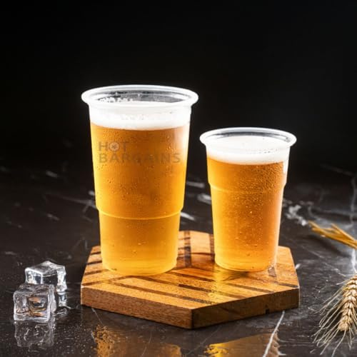 HOT BARGAINS 1000 Each x Reusable Plastic Beer Tumblers, UKCA Marked, Clear Pint (20oz) and Half Pint (10oz), 1000-Pack