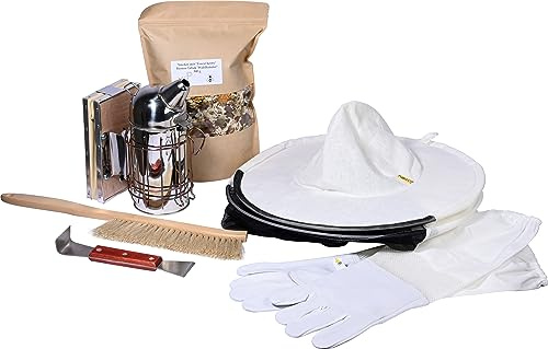 dobar® 28336e - Set di 6 pezzi per apicoltori – accessori per apicoltori – Smoker & Smoker Mix – 1 scalpello a bastone, 1 affumicatore, 1 scopa per api, 1 miscela di fumo, 1 guanti da apicoltore, 1