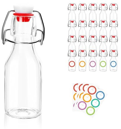 20 Pack Flip Top Glass Bottles,3.38 oz/100ml Small Swing Top Glass Bottle,Clear Mini Liquor Bottles,Decoration Botter for Crafts,Gift and Wedding Party