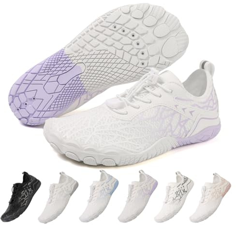 ZEPYFXIT Vattenskor dam herr snabbtorkande barfotaskor lätta flexibla barfotaskor barfota sneakers andningsbara simbassäng strand, Vit-lila, 38 EU