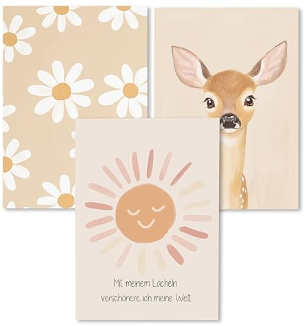 Kidsmood - Affirmationsposter für Kinderzimmer - Ermutigende bilder fürs Kinderzimmer Mädchen & Jungen – Babyzimmer Deko – Wandbilder Tiere für Kinderzimmer deko [Rehlein |21x30 cm ]