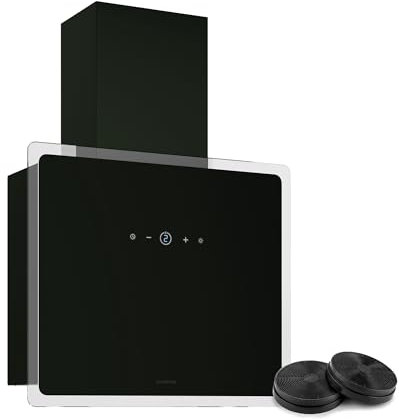 Klarstein AlizeEdge Hotte Murale - 60cm Hotte Aspirante, Design Plat, 487 m³/h, A+ Énergie, Éclairage LED, Silencieuse 38 dB, Tactile, Aluminium & Charbon, Noir