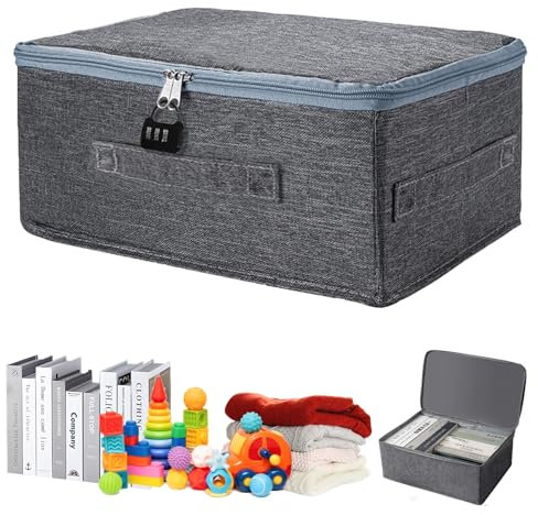 DGMI - Scatola portaoggetti pieghevole con coperchio, pieghevole, impermeabile e antipolvere, per vestiti, scatola richiudibile per biancheria da letto, vestiti e giocattoli (30 × 20 × 14 cm, grigio)