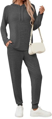 Famulily Women Tracksuit Sets Solid Color Long Sleeve Co Ord Set Flattering 2 Piece Outfits with Pockets Carbon Black L