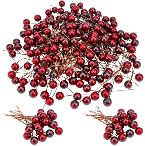 craspire 200 pièce de Baies Rouges Décoratives de Noël en Plastique Baies de Houx Artificielles Faux Fruits Simulés Petite Guirlande Branches Décoratives Ornements pour Arbre de Noël Bouquet de Table