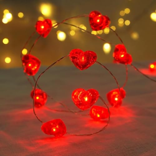 LED Herzförmige Lichterkette, 3 Meter LED Lichterkette Herzen Rot mit 30 Rote Herzen Glühbirnen, Lichterkette Rot Valentinstag Deko für Valentinstag Jahrestag Hochzeit Romantische Nacht Dekoration