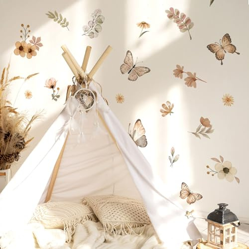HGDESIGN Väggtatuering väggdekal väggdekal blommor hjärta träd väggdekoration för barnrum babyrum barn baby pojke flicka (J)